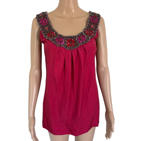 Yoana Baraschi Silk Beaded Tank Top Showgirl Glam Embellished Y2K Indie Romantic - Picture 1 of 7